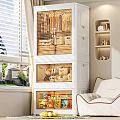 White Multi Layer Storage Cabinet With Transparent Doors In Cozy Living Room Interior