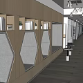Modern Office Lounge Area Interior With Wooden Walls Hexagonal Seats And Green Plants