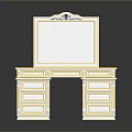 Classic White Dressing Table With Carved Mirror And Multiple Storage Drawers 3d model
