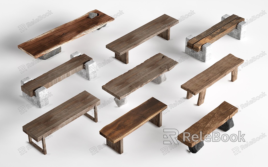 Chinese Bench Bench Solid Wood Bench Old Wood Board model