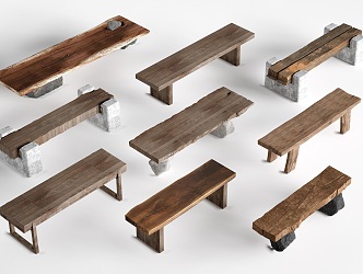 Chinese Bench Solid Wood Bench Old Wood Board 3d model