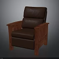 Traditional Wooden Armchair with Brown Leather Upholstered Seat and Backrest Comfortable Living Room Furniture Piece