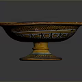 Colorful Carved Ceramic Pedestal Bowl With Intricate Patterns And Central Figural Design