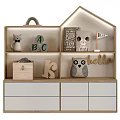 Wooden Kids Bed with Rainbow Shelf ABC Blocks Owl Plush and Hello Sign