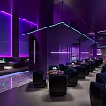 Modern Bar Interior With Purple Lighting Bar Counter And Seating Area