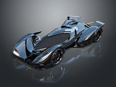 Futuristic Black Race Car With Sleek Aerodynamic Design Shiny Surface And Rear Spoiler 3d model