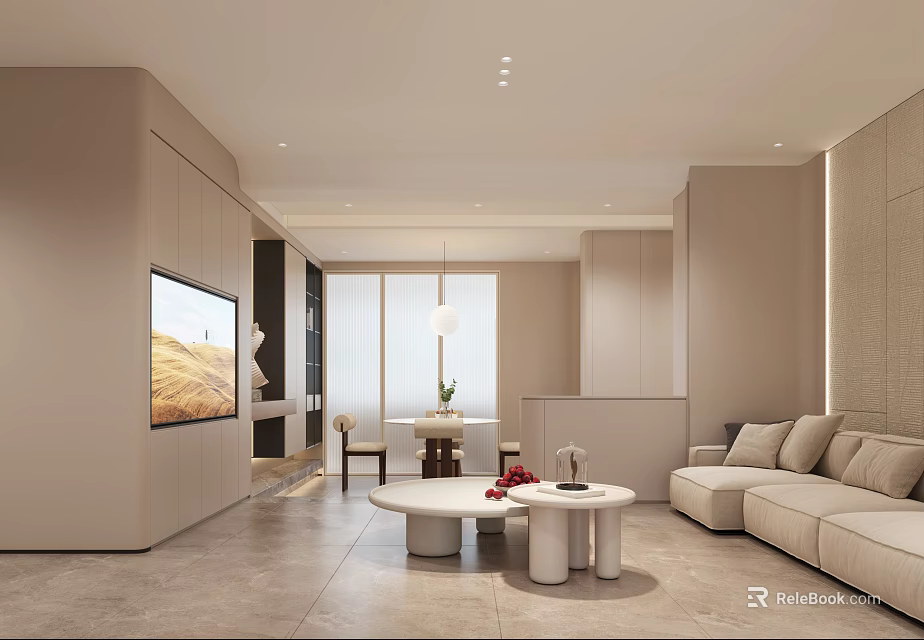 Modern Living Dining Room Interior Design With Sofa Coffee Table TV And Dining Table 3d model