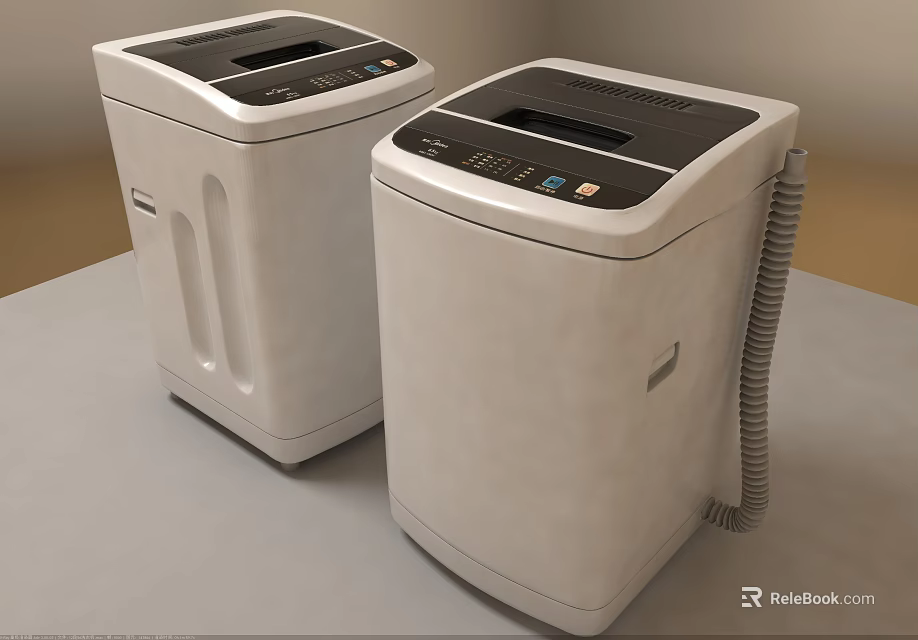 Two White Top Loading Washing Machines With Modern Control Panels 3d model