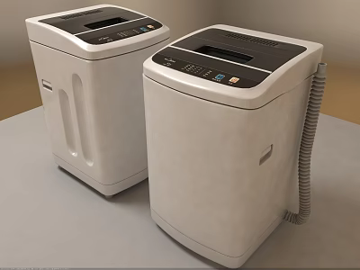 Two White Top Loading Washing Machines With Modern Control Panels 3d model