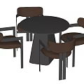 Modern Round Dining Table And Brown Upholstered Chair Set With Black Frame 3d model