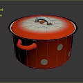 Red Enamel Household Kitchen Pot With White Polka Dots Black Rim And Handle