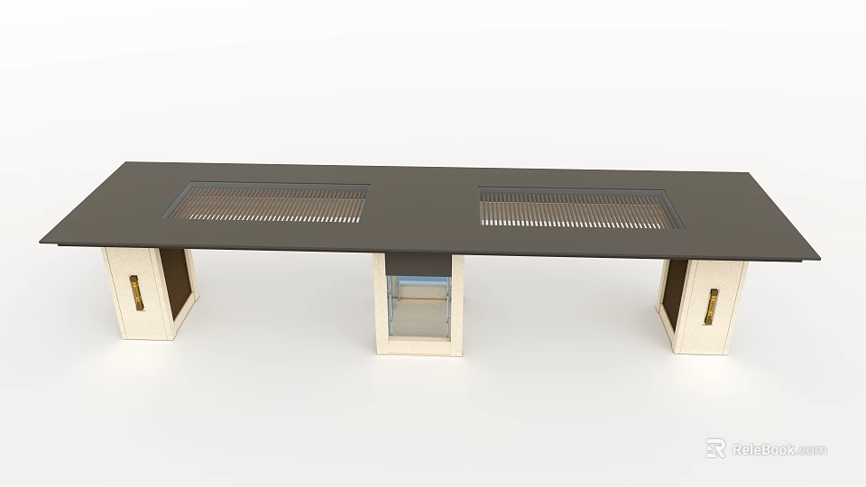 Modern Entrance Gate Design With Wooden Structure And Glass Panel Inserts 3d model 