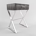 Modern Bedside Table With Gray Leather Top And Chrome X Shaped Metal Legs
