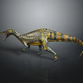 Realistic Dinosaur Model With Yellow And Black Striped Skin And Open Mouth