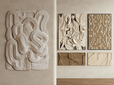 Modern Interior Wall Decor With 3D Abstract Patterns And Textured Wooden Designs 3d model