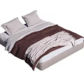 Simple Style Double Bed With Two Pillows And Brown White Bedspread 3d model