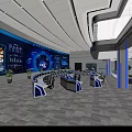 Modern Control Room with Large Digital Screens Data Displays and Monitoring Consoles