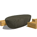 Modern Minimalist Table and Chair Set with Oval Black Stone Table and Wooden Block Chairs
