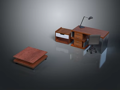 Modern Wooden Office Furniture Set With Desk Drawer Cabinet Chair And Lamp 3d model