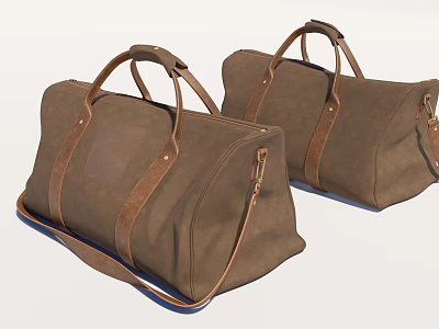 Stylish Brown Canvas Duffel Bags With Leather Handles Straps And Metal Zippers 3d model