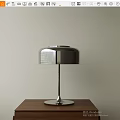 Brown Side Table with Black Lamp Metal Stand and Round Base by Light Colored Wall 3d model