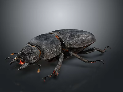 Detailed View Of Dark Beetle With Shiny Exoskeleton And Long Legs 3d model