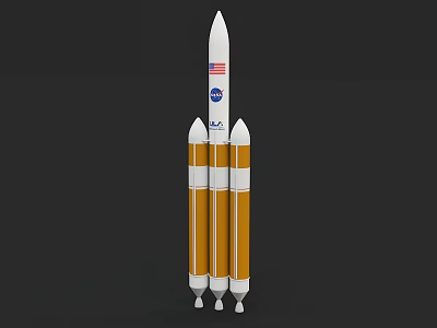 NASA Rocket Launch Vehicle With American Flag And Orange Boosters 3d model