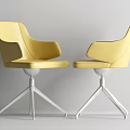 Modern Office Chairs with Yellow and Brown Leather Seats and Metal Bases