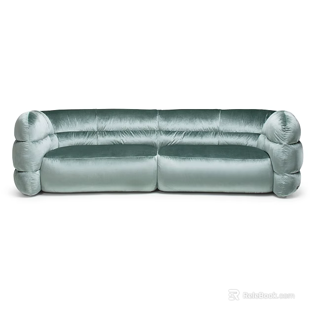 Light Green Velvet Multi Seater Sofa With Modern Rounded Arms Design 3d model