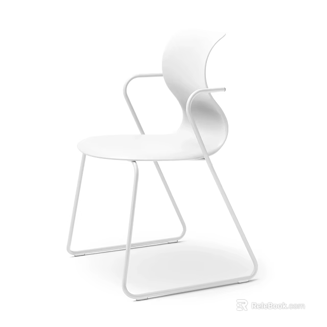 Sleek Modern White Public Chair With Integrated Seat And Curved Backrest And Metal Sled Frame 3d model 