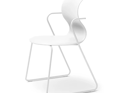 Sleek Modern White Public Chair With Integrated Seat And Curved Backrest And Metal Sled Frame 3d model