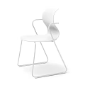 Sleek Modern White Public Chair With Integrated Seat And Curved Backrest And Metal Sled Frame