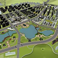 Detailed Urban Planning Aerial View With Lakes Parks Roads And Buildings