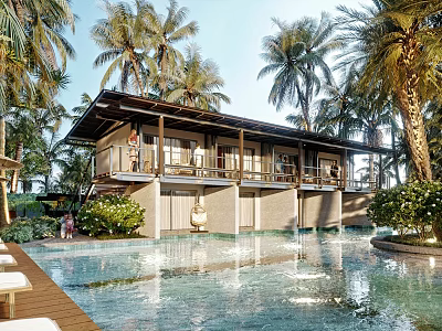 Luxury Detached Villa Surrounded By Tropical Palms With Swimming Pool And Outdoor Space 3d model