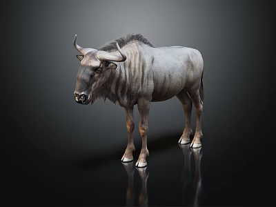 Wildebeest Standing On Black Background With Reflection And Detailed Fur Texture 3d model