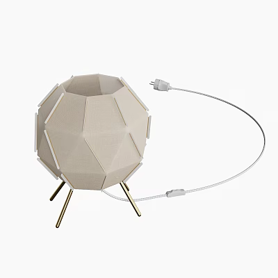 Geometric Shaped Beige Table Lamp With Golden Legs And White Power Cord 3d model