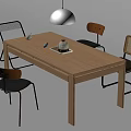 Minimalist Modern Wooden Dining Table Set With Four Chairs And Pendant Light Design