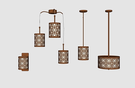 New Chinese style lamp combination metal chandelier wall lamp combination 3d model