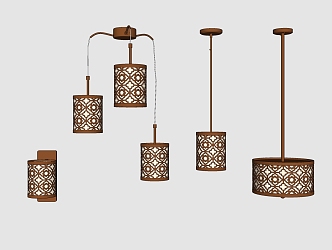 New Chinese style lamp combination metal chandelier wall lamp combination 3d model