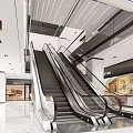 Spacious Modern Shopping Mall Lobby With Escalators Directional Signs And Storefronts