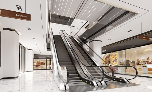 Modern shopping mall escalator 3d model