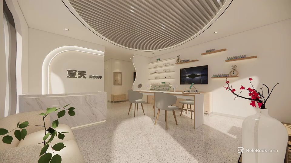 Modern Hair and Beauty Salon Interior With Stylish Reception And Comfortable Seating 3d model 