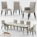 Modern Dining Table Set With Marble Tabletop And Light Gray Chairs 3d model