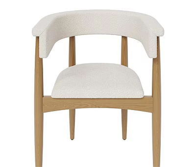 Comfortable Modern Dining Chair With White Padded Seat Wooden Frame And Armrests 3d model