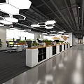 Modern Open Public Office Space Interior With Workstations Computers And Office Chairs 3d model