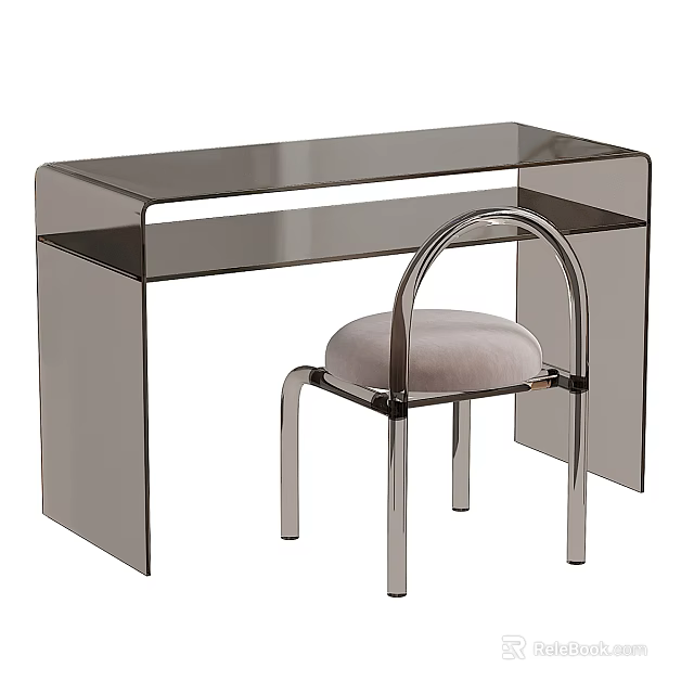 Modern Transparent Acrylic Dressing Table With Metal Frame Chair And Upholstered Seat 3d model 