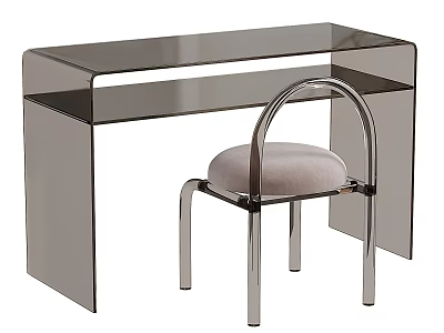 Modern Transparent Acrylic Dressing Table With Metal Frame Chair And Upholstered Seat 3d model
