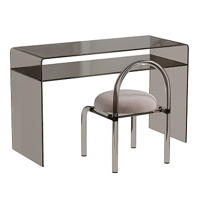Modern Transparent Acrylic Dressing Table With Metal Frame Chair And Upholstered Seat 3d model