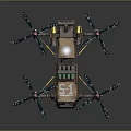 Steampunk Hexacopter Drone With Blue Propellers Mechanical Details And Battery Units