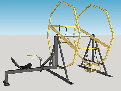 Outdoor Sports Fitness Equipment With Yellow Octagonal Frames Black Metal Stand Seat And Hanging Parts 3d model
